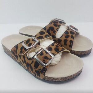 Herstyle Leopard Print Sandals with Buckles